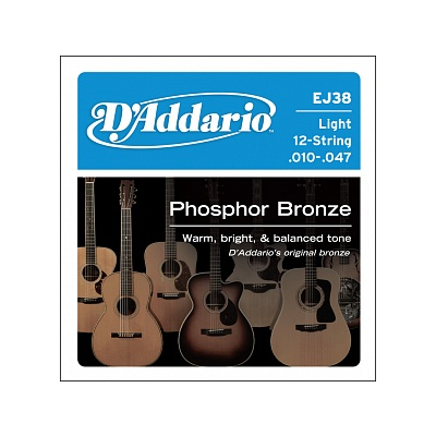 Струны D'ADDARIO EJ36 Струны для акустической 12-струнной гитары бронза Light 10-47